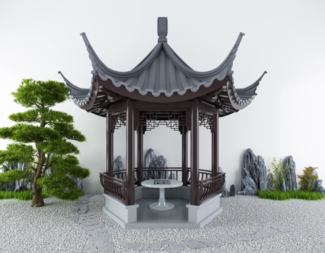  亭子 六角亭 凉亭su模型 