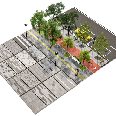  广场铺装 渐变铺装 人行道 自行车道su模型 