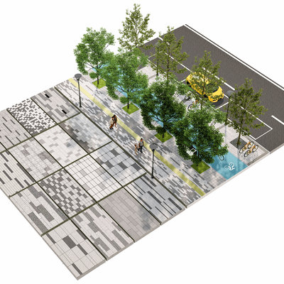  广场铺装 渐变铺装 人行道 自行车道su模型 