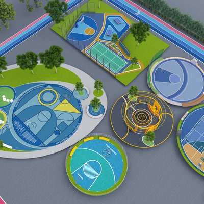  现代户外篮球场su模型 