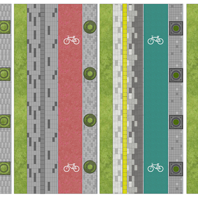  现代道路铺装 人行道 自行车道 跑道su模型 