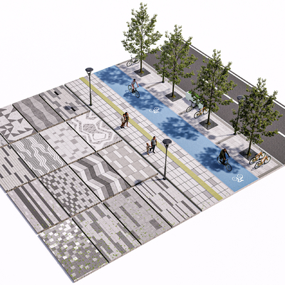  道路铺装 广场铺装 渐变铺装 人行道 自行车道su模型 