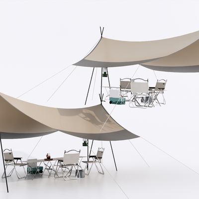 现代野营帐篷 户外烧烤桌椅su模型