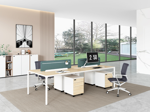  现代办公桌椅 职员桌椅su模型 