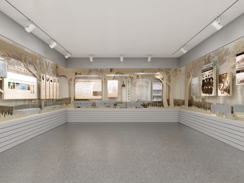  新中式校史馆铁路展厅su模型 