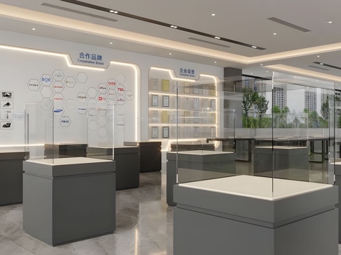  现代企业文化展厅 科技展厅 智能智造展厅 展厅玻璃展台su模型 