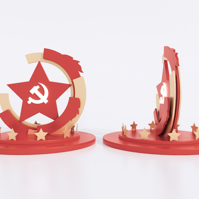 现代党建雕塑 红色美陈su模型