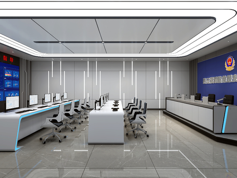  监控室 控制室su模型 