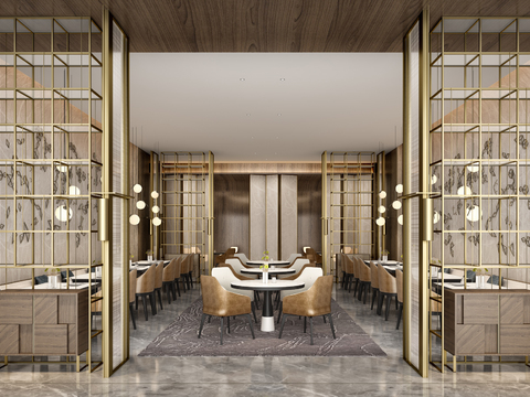  现代酒店西餐厅3d模型 