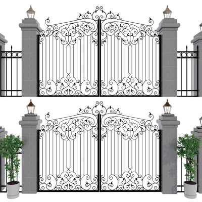 欧式铁艺大门 庭院门su模型