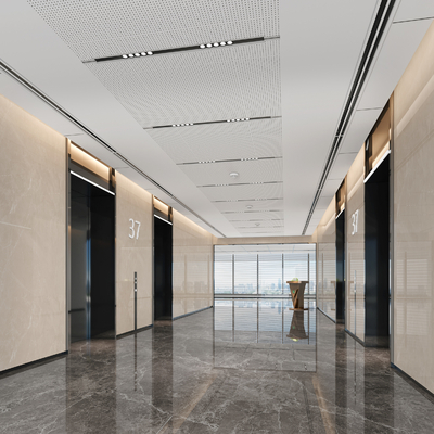  现代电梯厅 电梯走廊su模型 