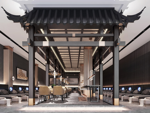  新中式酒店洗浴中心休息区3d模型 