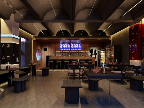  工业风酒吧 清吧su模型 