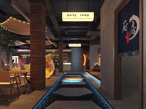  工业风酒吧 露营风酒馆su模型 