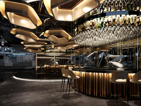  现代酒吧调酒机械臂吧台3d模型 