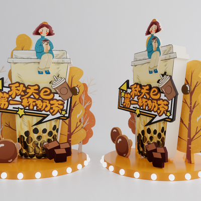 奶茶店 饮品店美陈 甜品店美陈su模型