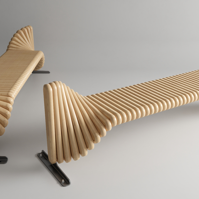 现代户外长凳 曲线座凳su模型