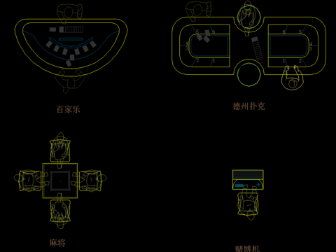  棋牌桌cad图库 