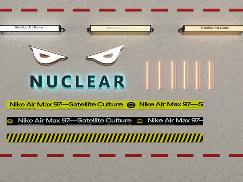  赛博朋克霓虹灯亚克力灯箱3d模型下载 核能主题灯牌 未来主义神秘装饰条 