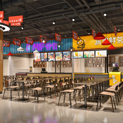  工业风美食城su模型 