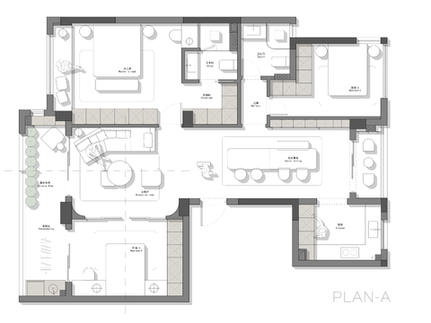  128㎡三室常规户型创新平面优化案例源文件 