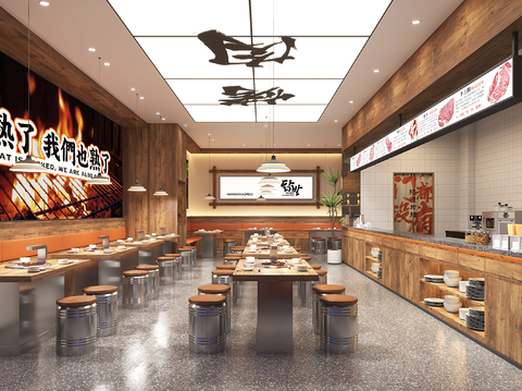  工业风烤肉店su模型 