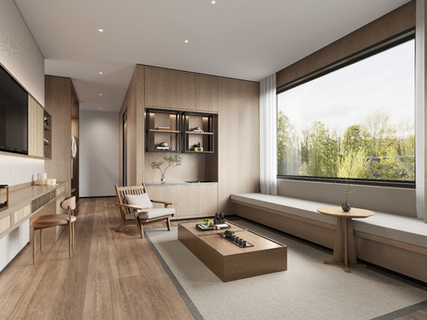  现代民宿客厅3d模型 