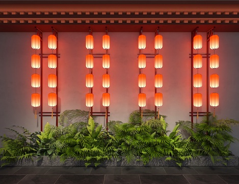  新中式灯笼 中式灯笼 红灯笼 中式灯笼串 大红灯笼 传统灯笼su模型 