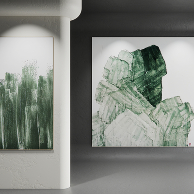 侘寂风装饰画 绿色画廊 质感纹理画su模型