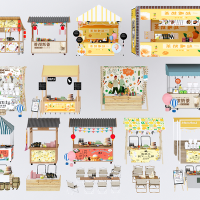  集市摊位 夜市摊 小吃摊su模型 