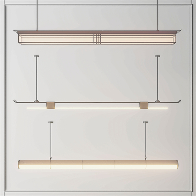  新中式条形办公吊灯su模型 