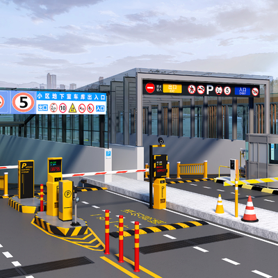  车库入口 停车场入口 起落杆道闸su模型 