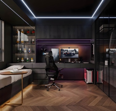  现代电竞房 暗黑电竞房 电竞桌椅 电竞椅 台式电脑数码产品su模型 