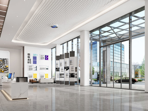 办公室大堂 前台 展厅3d模型 