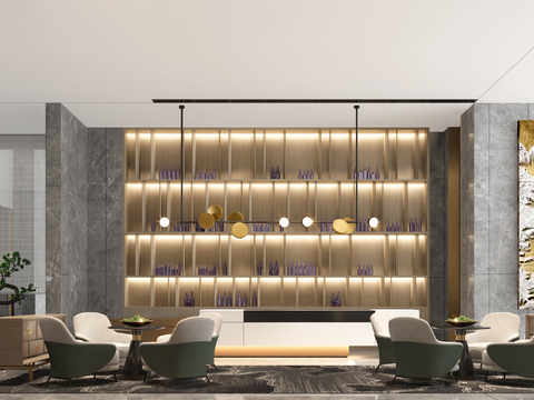  现代酒店大堂吧3d模型 