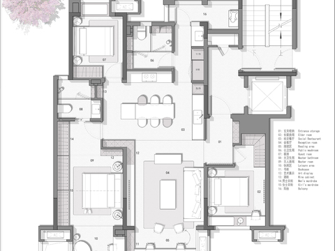  133㎡三室常规户型创新平面优化案例源文件 