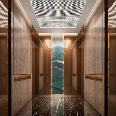  新中式电梯间 轿厢su模型 