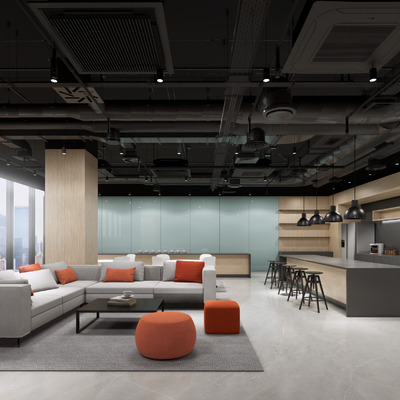  现代办公区茶水间su模型 