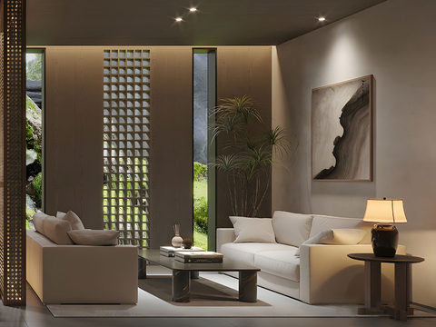  新中式接待室 洽谈室su模型 