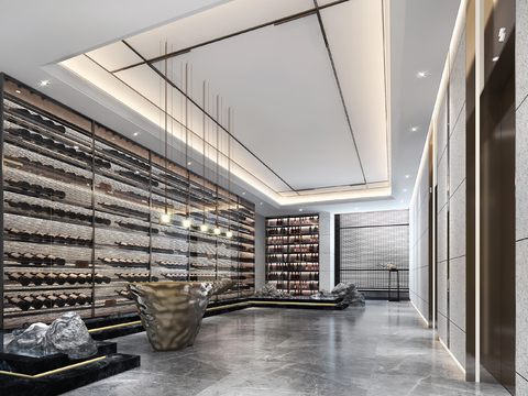  新中式会所酒庄大堂3d模型 