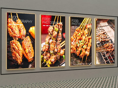  烧烤店广告灯箱3d模型下载 美食摄影烤肉串展示设计 烧烤架灯箱 