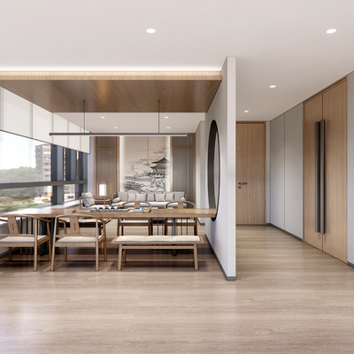  新中式茶室 接待室su模型 