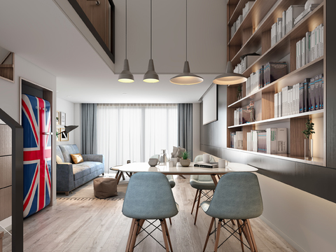  北欧loft公寓客厅餐厅厨房3D模型 