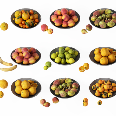  现代水果 橙子 油桃 果盘su模型 