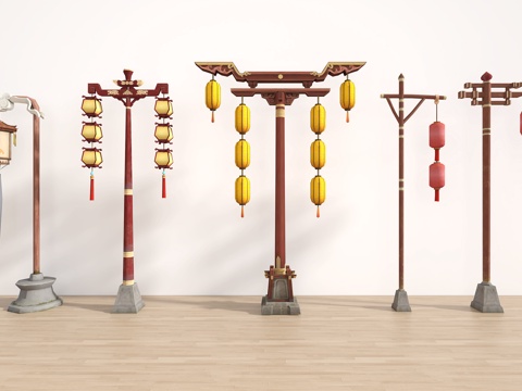  中式路灯宫灯灯笼su模型 