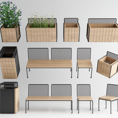 景观座椅 花池 垃圾桶 花箱su模型