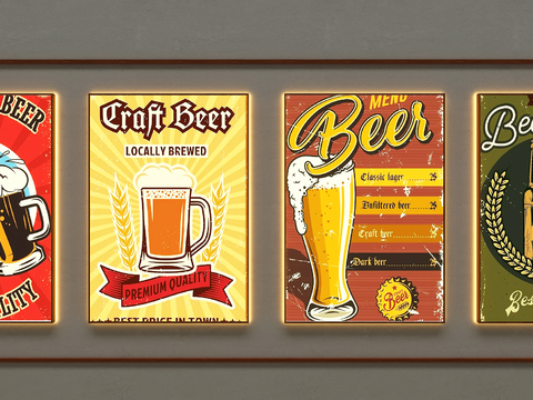  复古怀旧酒吧装饰灯箱3d模型下载 精酿啤酒手绘广告牌 网红店菜单灯箱招牌 