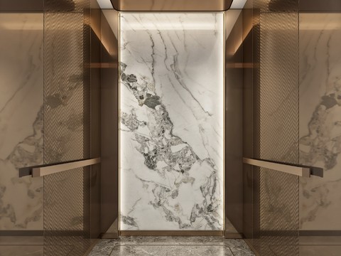  新中式电梯轿厢3d模型 