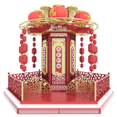 中式春节美陈 红色雕塑su模型