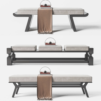  新中式布艺脚踏su模型 